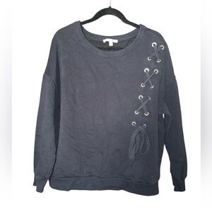 Express One Eleven Black Lace Through Tie Sweatshirt‎ Size Medium
